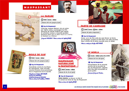 Compagnie de Théâtre l'ÉMOTIONNELLE 7 Graphiste. Page 4 du programme 2024-2025 : Les textes de Maupassant joués au collège et au lycée.