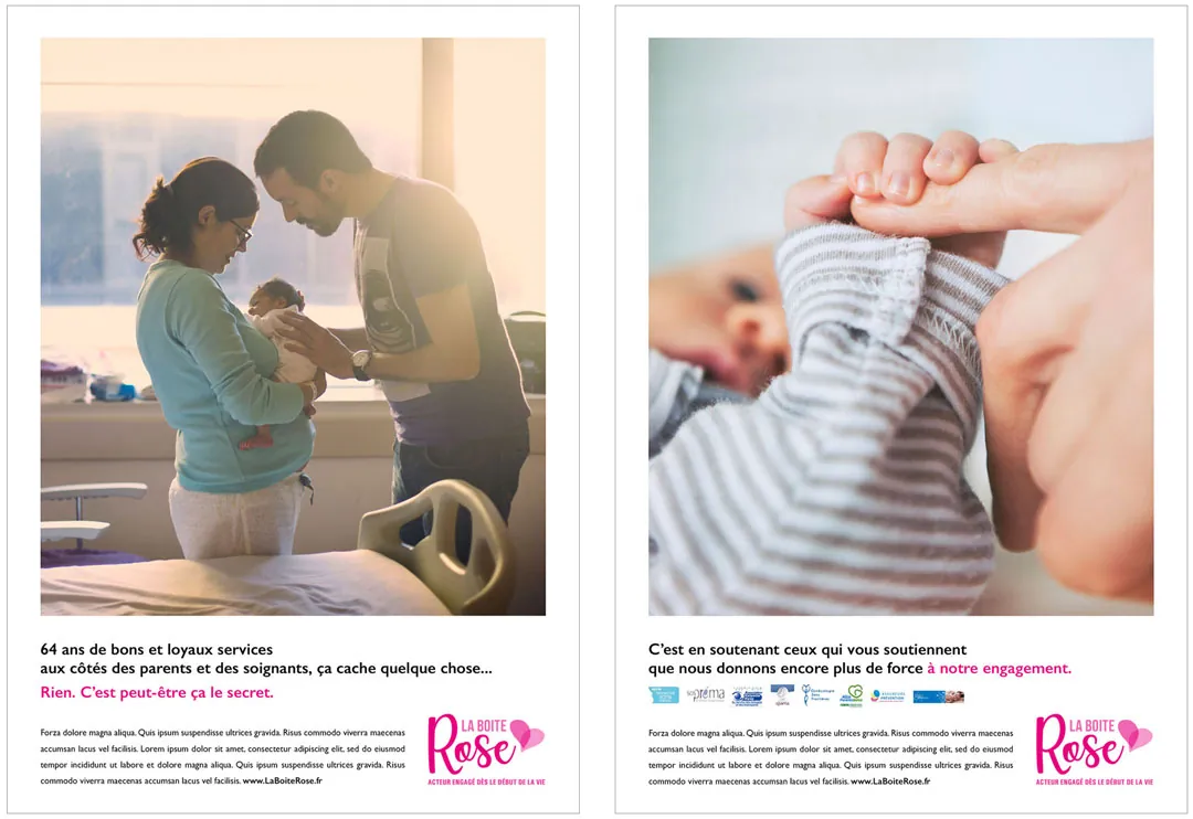 La Boîte Rose / Branding 7 Les 2 Annonces presse La Boite D