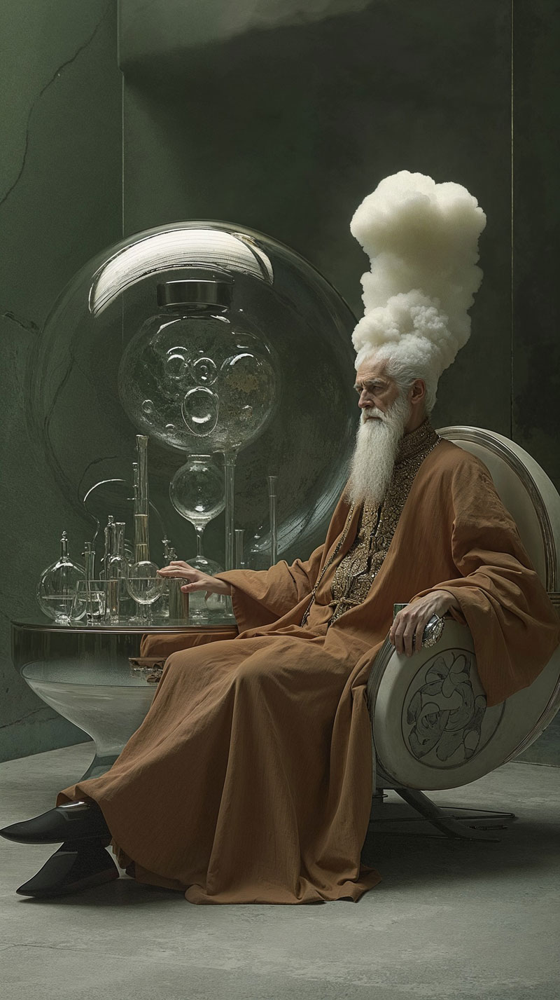 Homme de plus de 70 ans ambiance post-futuriste