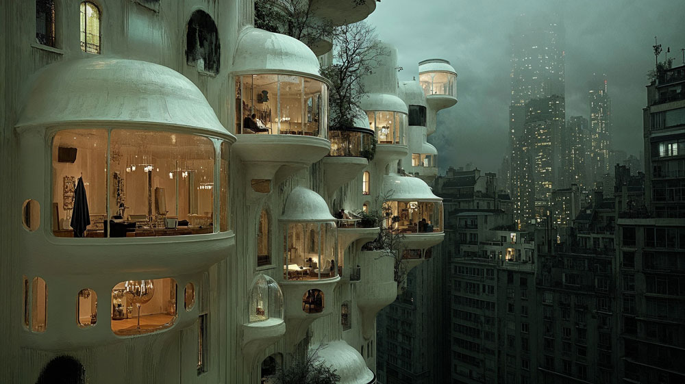 Une ville futuriste avec des éléments de bâtiments actuels