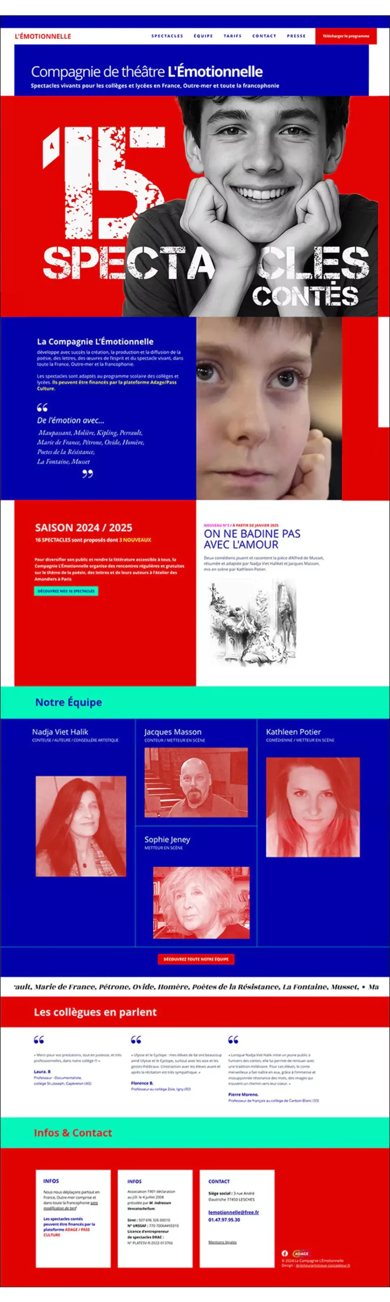 Site internet de la compagnie de Théâtre l’Émotionnelle et ses spectacles pour les collèges et lycées.