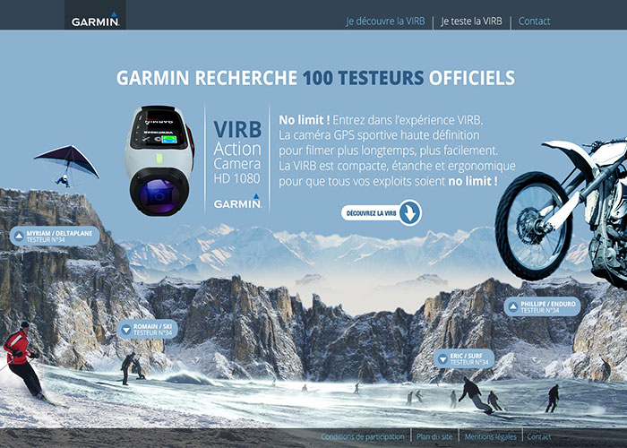 Site pour le lancement de la camera VIRB de Garmin